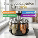 Porta Temperos e Especiarias Giratório Em Inox e Vidro Com 7 Peças Para Cozinha - Entrega Grátis